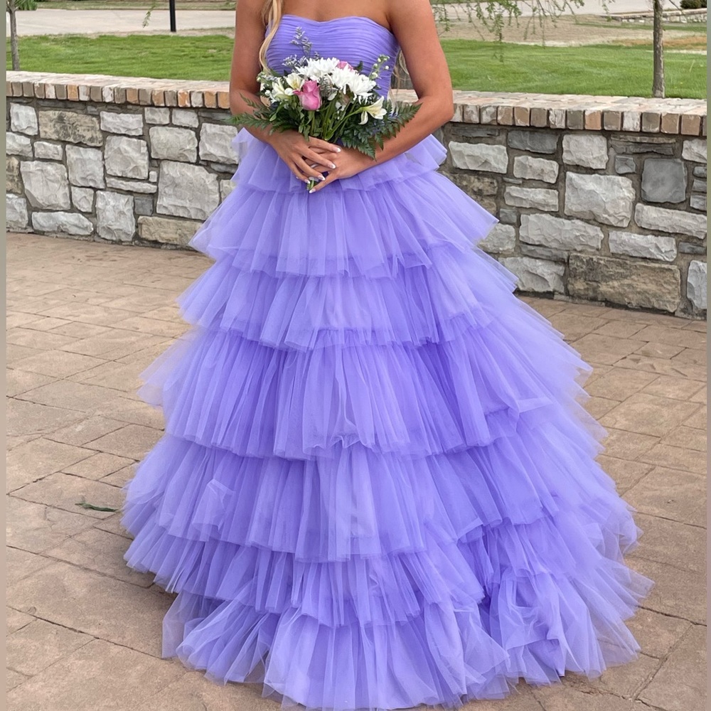 Ashley Lauren 11343 Strapless Multi-Tiered Tulle Prom Dress Ball Gown
